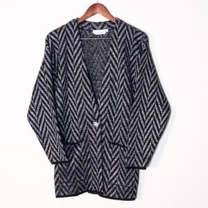 French Rags Women’s Cardigan Dark Academia Minimalist Metallic Chevron Knit Sz 3